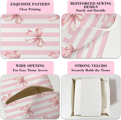 Pink Bow Stripes Leather Tissue Box Cover Square Tissue Holder for Car Livingroom Office Decor Ideal Gifts for Women Colleagues Family Sister Bestie Daughter Birthday Christmas Housewarming - YT0208