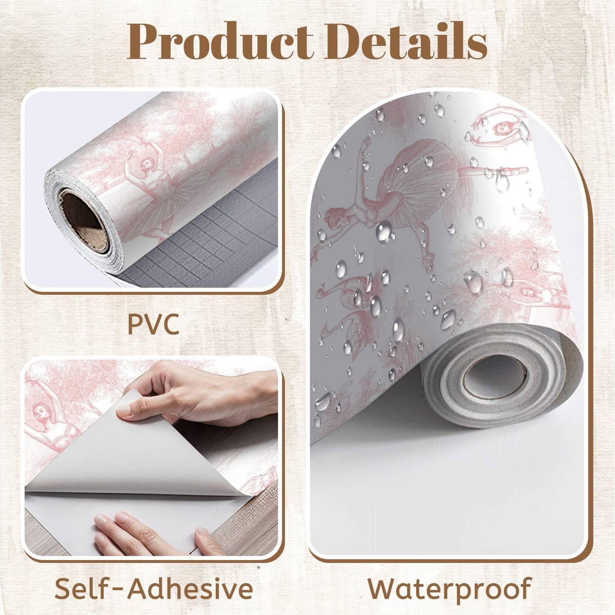 Peel and Stick Wallpaper Self Adhesive Wall Mural Pink Toile Ballerina Swan Contact Paper Renter Friendly Wallpaper for Kitchen Nursery Bedroom 17.7"x118"