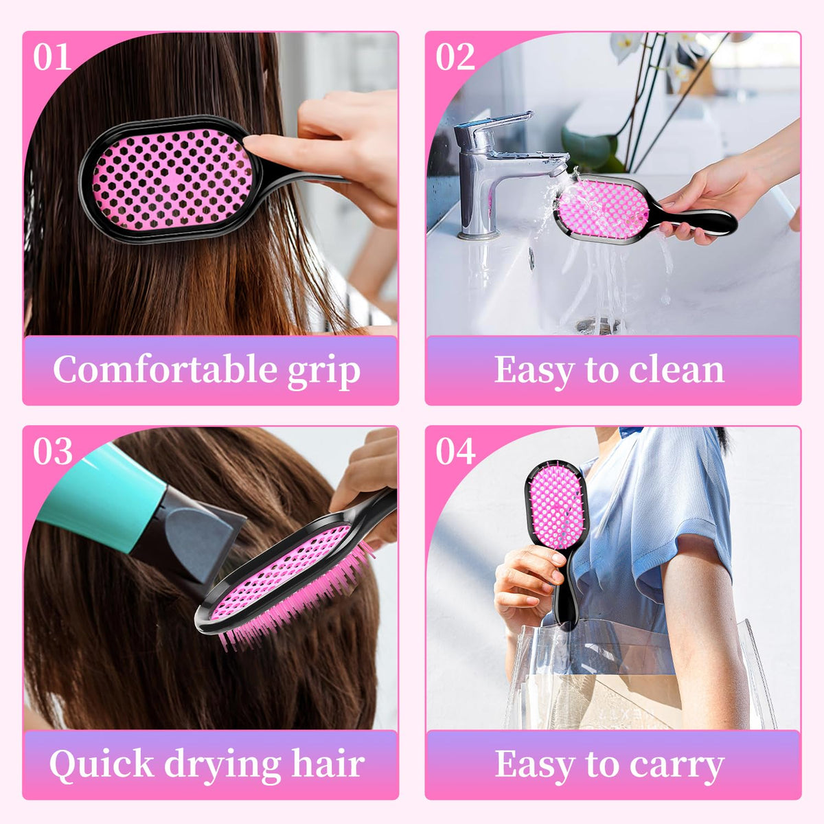 Detangling Brush,1 Pack Detangler Brush, Gentle & Effective Detangling on Wet or Dry Fragile Hair Types,Ultra-light, Detangling Brsuh ventilated and antistatic hairbrush (Pink)