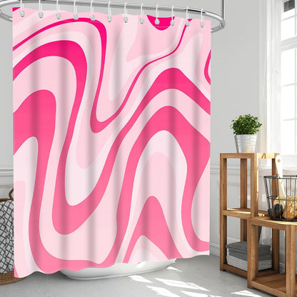 Pink Shower Curtain Cute Preppy Aesthetic 70S 80S Abstract Wavy Swirl Shower Curtain with 12 Hooks, Groovy Teen Girls Bathroom Accessories 72 * 72 Inches, Pink