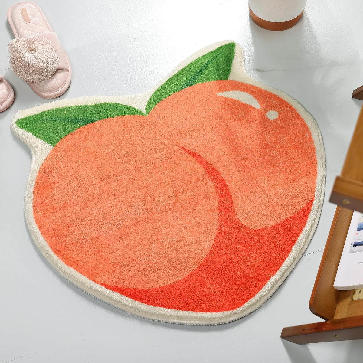 Peach Bath Mat Peachy Fruit Bathroom Rugs for Living Room and Bedroom, Non Slip Small Washable Rug Peach Bathroom Decor