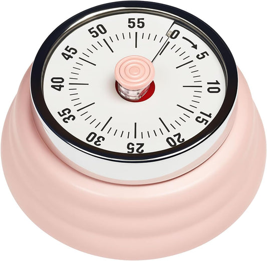 Elegant Stainless Steel Vintage Kitchen Timer with Magnetic Attachment - 60-Minute Countdown & Audible Alarm, Perfect for Cooking, Office Tasks, and Study Sessions (01-Pink)