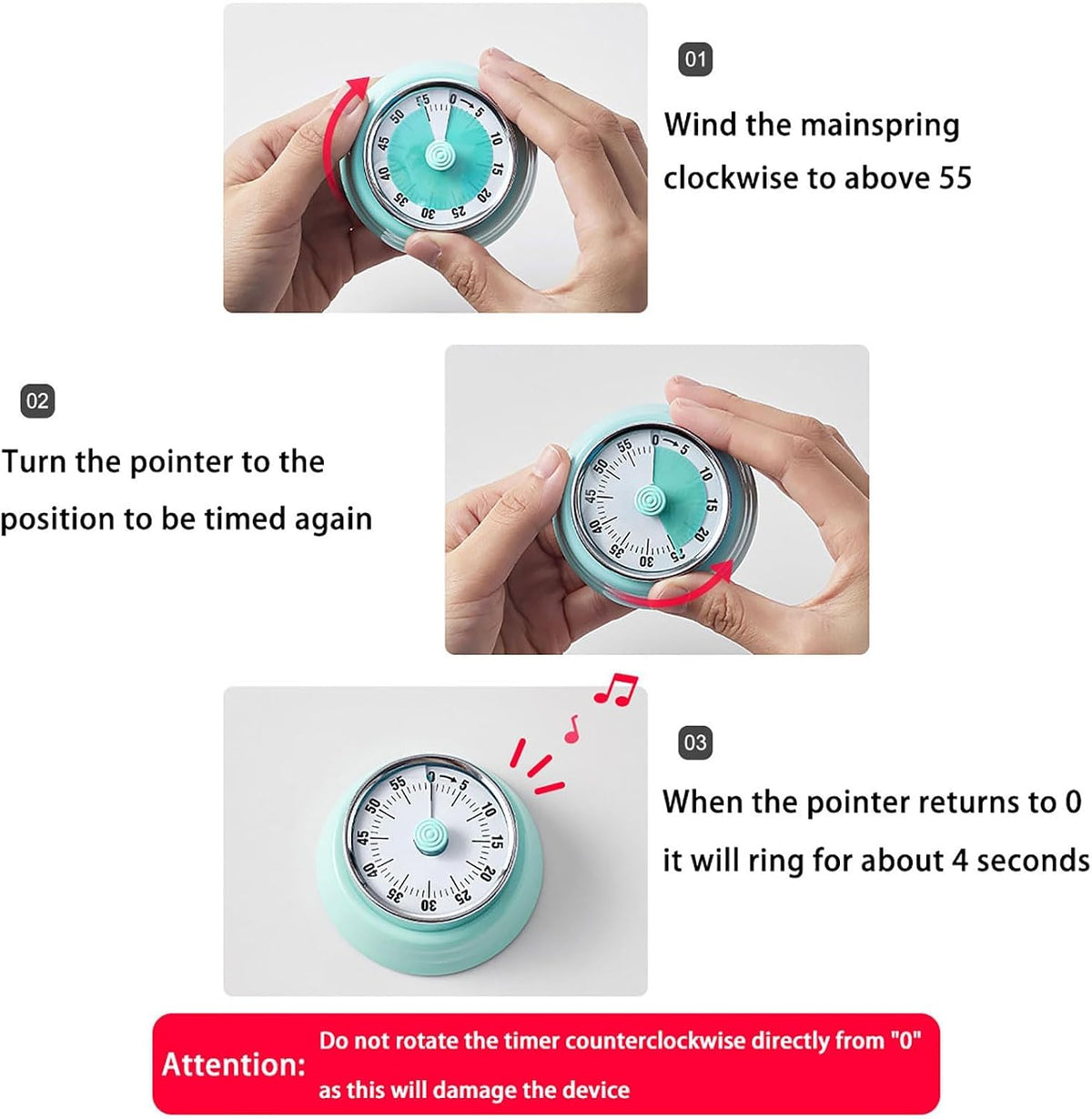 Elegant Stainless Steel Vintage Kitchen Timer with Magnetic Attachment - 60-Minute Countdown & Audible Alarm, Perfect for Cooking, Office Tasks, and Study Sessions (01-Pink)