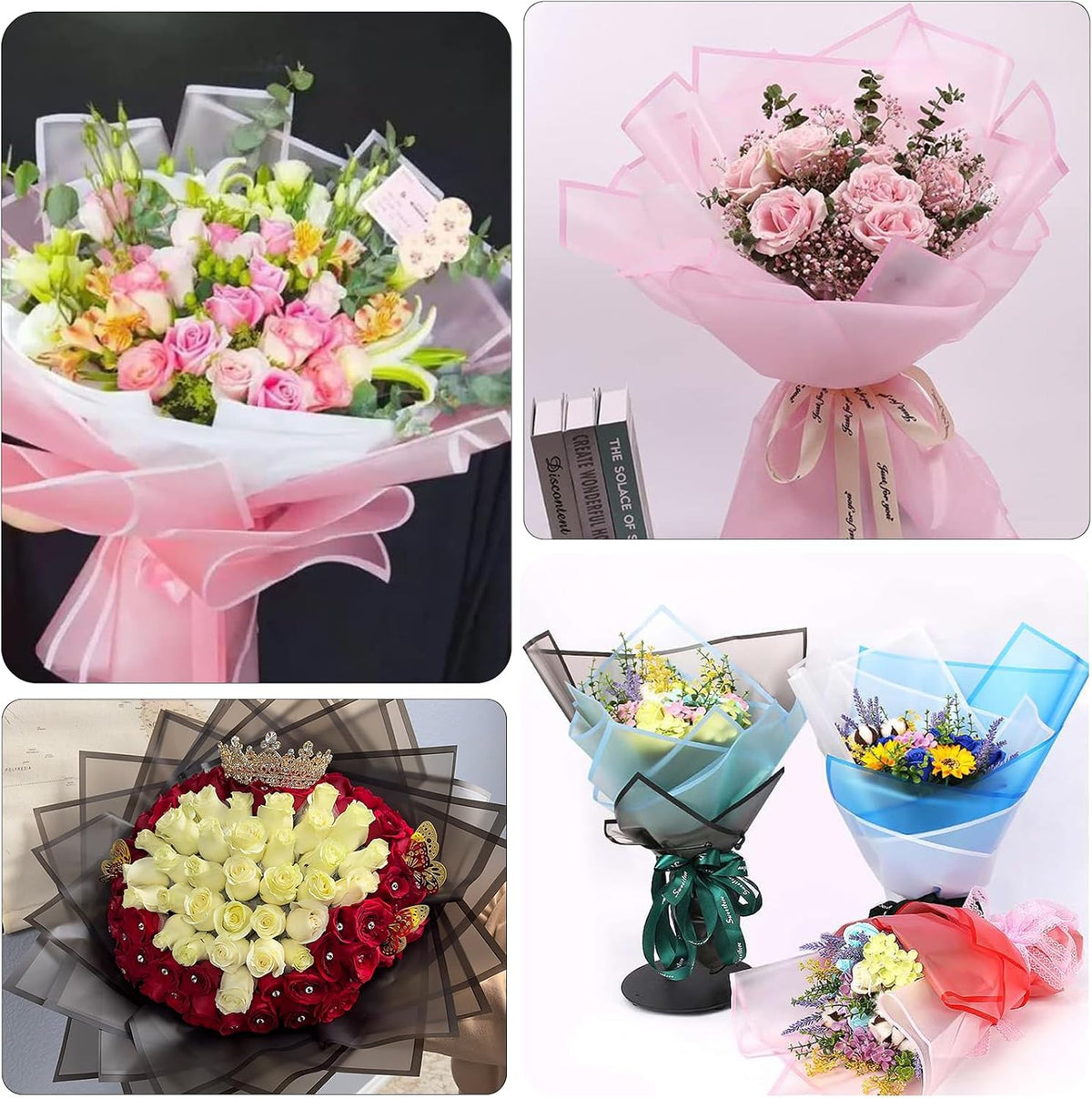 20 Pcs Pink Flower Wrapping Paper,Flower Bouquet Wrapping Paper-Floral Wrapping Paper Waterproof Flowers Bouquet Packing Material with Ribbon Florist Bouquet Supplies DIY Craft Gift Packing