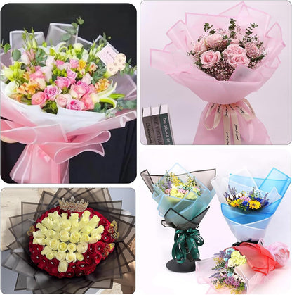 20 Pcs Pink Flower Wrapping Paper,Flower Bouquet Wrapping Paper-Floral Wrapping Paper Waterproof Flowers Bouquet Packing Material with Ribbon Florist Bouquet Supplies DIY Craft Gift Packing