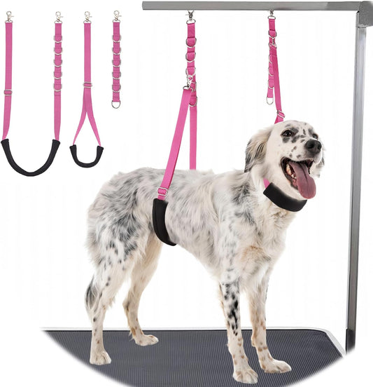 Dog Grooming Belly Strap - 3PCS Grooming Restraint Set Adjustable Belly Band Loops Strap with Padded Support & Loop Extension Straps Pet Grooming Harness Kit for Dogs (Pink)