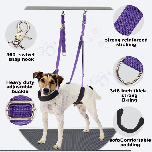 Dog Grooming Belly Strap - 3PCS Grooming Restraint Set Adjustable Belly Band Loops Strap with Padded Support & Loop Extension Straps Pet Grooming Harness Kit for Dogs (Pink)