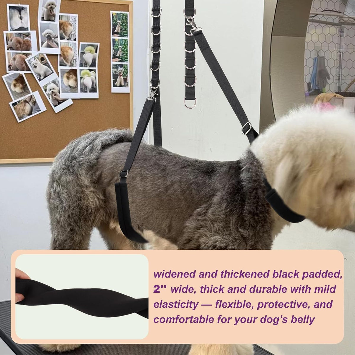 Dog Grooming Belly Strap - 3PCS Grooming Restraint Set Adjustable Belly Band Loops Strap with Padded Support & Loop Extension Straps Pet Grooming Harness Kit for Dogs (Pink)