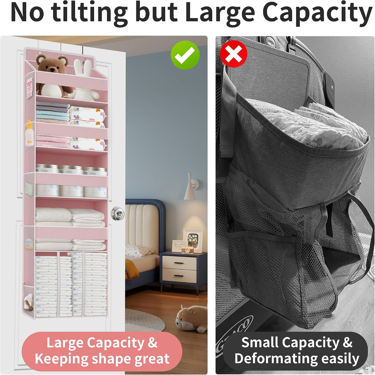 1PC Pink Over the Door Nursery Organizer with Large Capacity Caddy