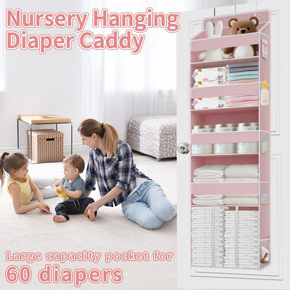 1PC Pink Over the Door Nursery Organizer with Large Capacity Caddy