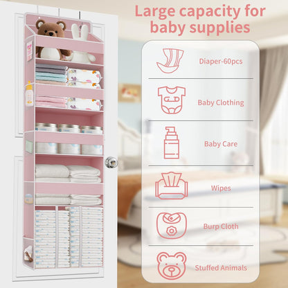 1PC Pink Over the Door Nursery Organizer with Large Capacity Caddy