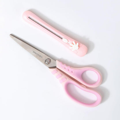 Stainless Steel Scissors Set with, utility knife Pairs with Comfort Grip Handles All Purpose Scissors,for Office Desk Accessories Fabric Home Craft School Supplies, Right/Left Handed (Pink)