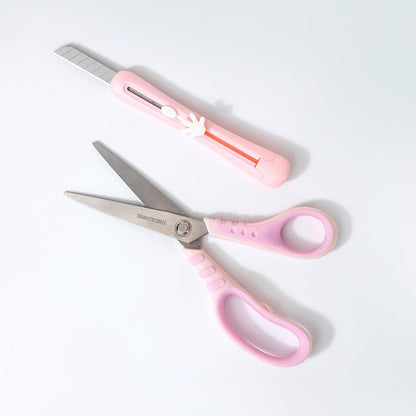 Stainless Steel Scissors Set with, utility knife Pairs with Comfort Grip Handles All Purpose Scissors,for Office Desk Accessories Fabric Home Craft School Supplies, Right/Left Handed (Pink)