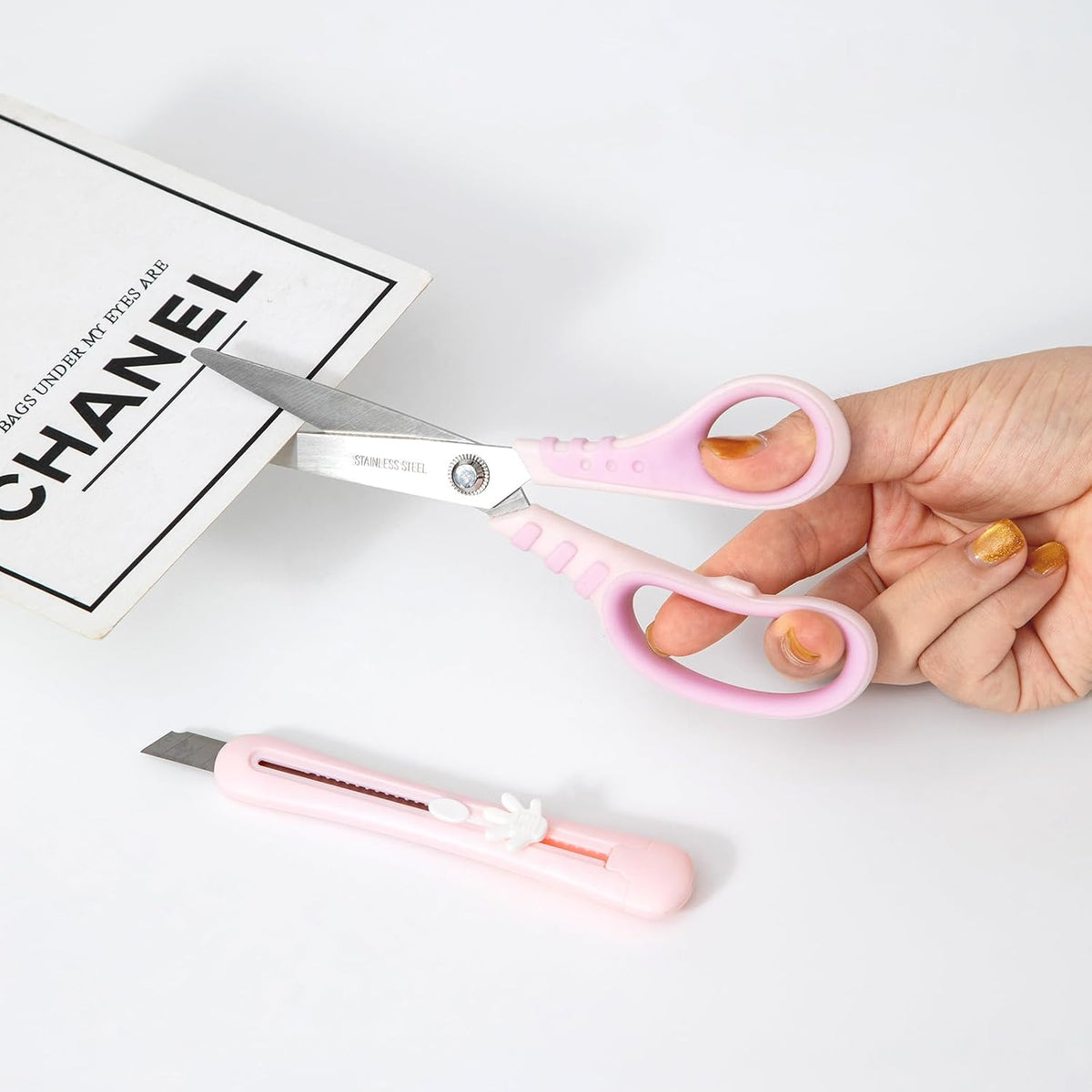 Stainless Steel Scissors Set with, utility knife Pairs with Comfort Grip Handles All Purpose Scissors,for Office Desk Accessories Fabric Home Craft School Supplies, Right/Left Handed (Pink)