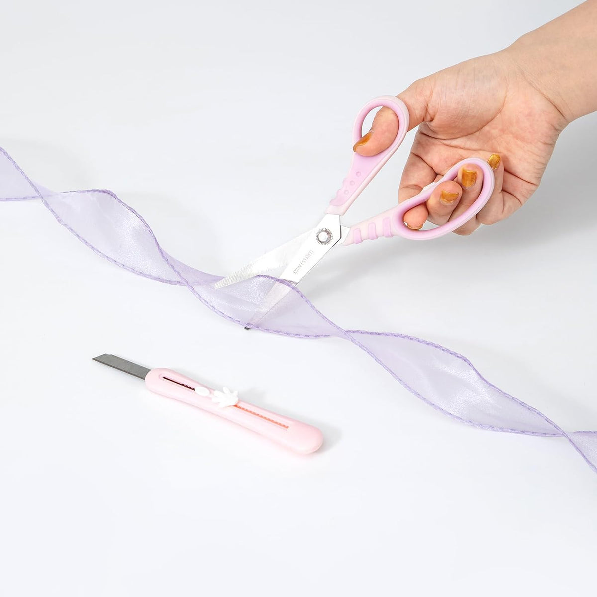 Stainless Steel Scissors Set with, utility knife Pairs with Comfort Grip Handles All Purpose Scissors,for Office Desk Accessories Fabric Home Craft School Supplies, Right/Left Handed (Pink)