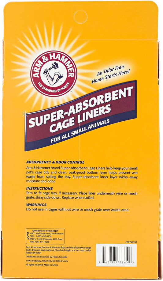 Arm & Hammer Super Absorbent Cage Liners for Guinea Pigs, Hamsters, Rabbits & Small Animals, Odor Control Cage Tray Liners for Wire or Mesh Grate Cages, Trim to Fit, 7 Count