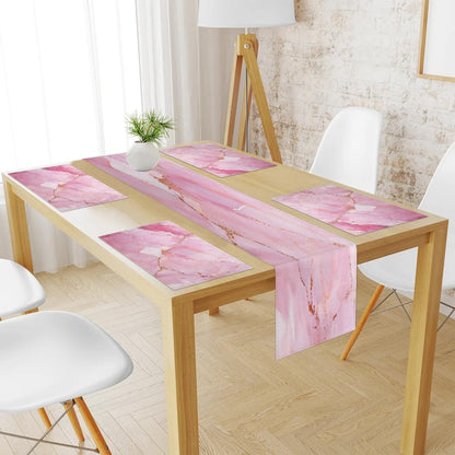 Geometric Pink Marble Table Runner and Placemats Set of 6 Table Mats and Runner for Dining Table Heat Resistant Place Mats with Table Runner