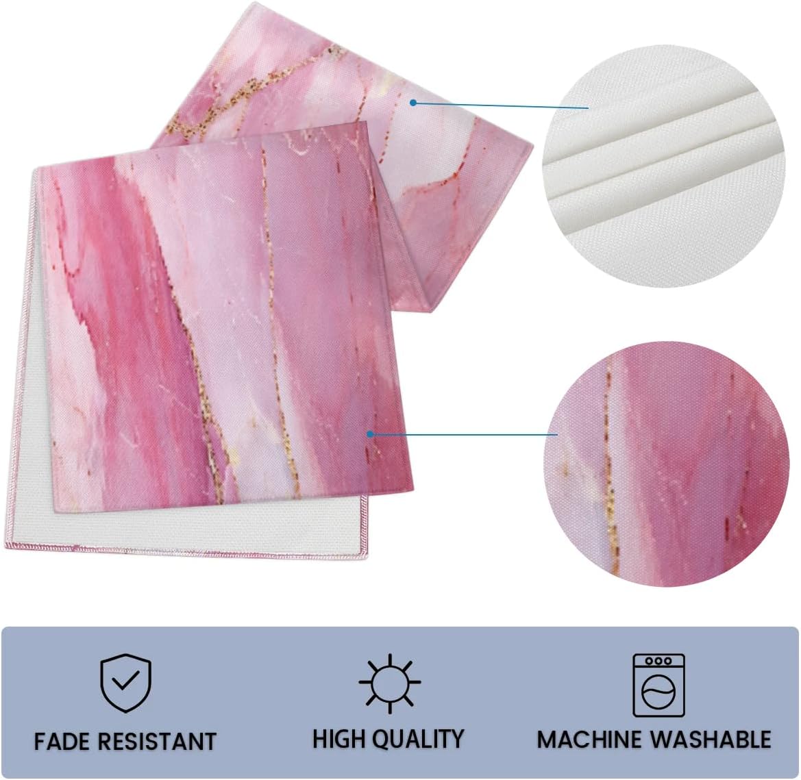 Geometric Pink Marble Table Runner and Placemats Set of 6 Table Mats and Runner for Dining Table Heat Resistant Place Mats with Table Runner