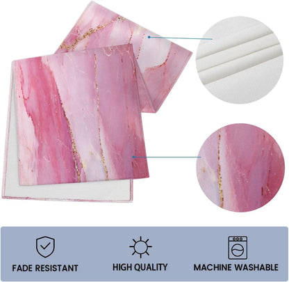 Geometric Pink Marble Table Runner and Placemats Set of 6 Table Mats and Runner for Dining Table Heat Resistant Place Mats with Table Runner