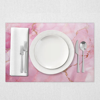 Geometric Pink Marble Table Runner and Placemats Set of 6 Table Mats and Runner for Dining Table Heat Resistant Place Mats with Table Runner