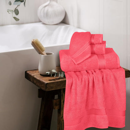 Ultra Soft 6 Pack Cotton Towel Set, Contains 2 Bath Towels 28x55 inch, 2 Hand Towels 16x24 inch & 2 Wash Coths 12x12 inch, Ideal for Everyday use, Compact & Lightweight - Coral Orange