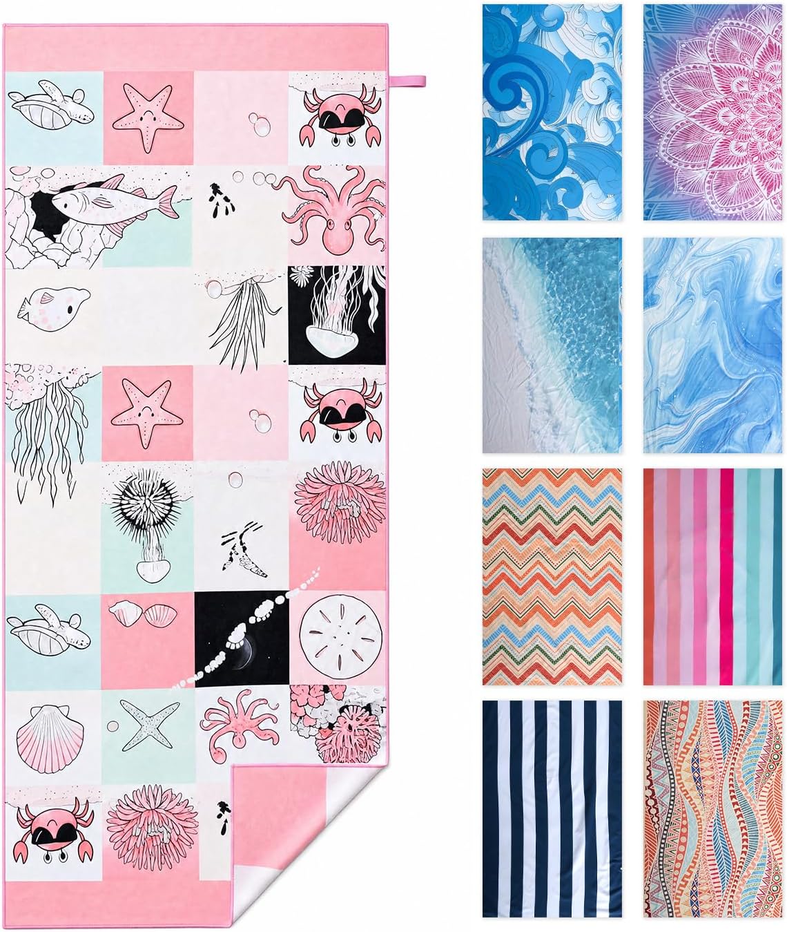 Microfiber Beach Towel 71"x32" Quick Dry Sand Free and Absorbent Suitable Oversized Lightweight Towel for Beach Swimming Pool Vacation Travel and Camping (Pink)