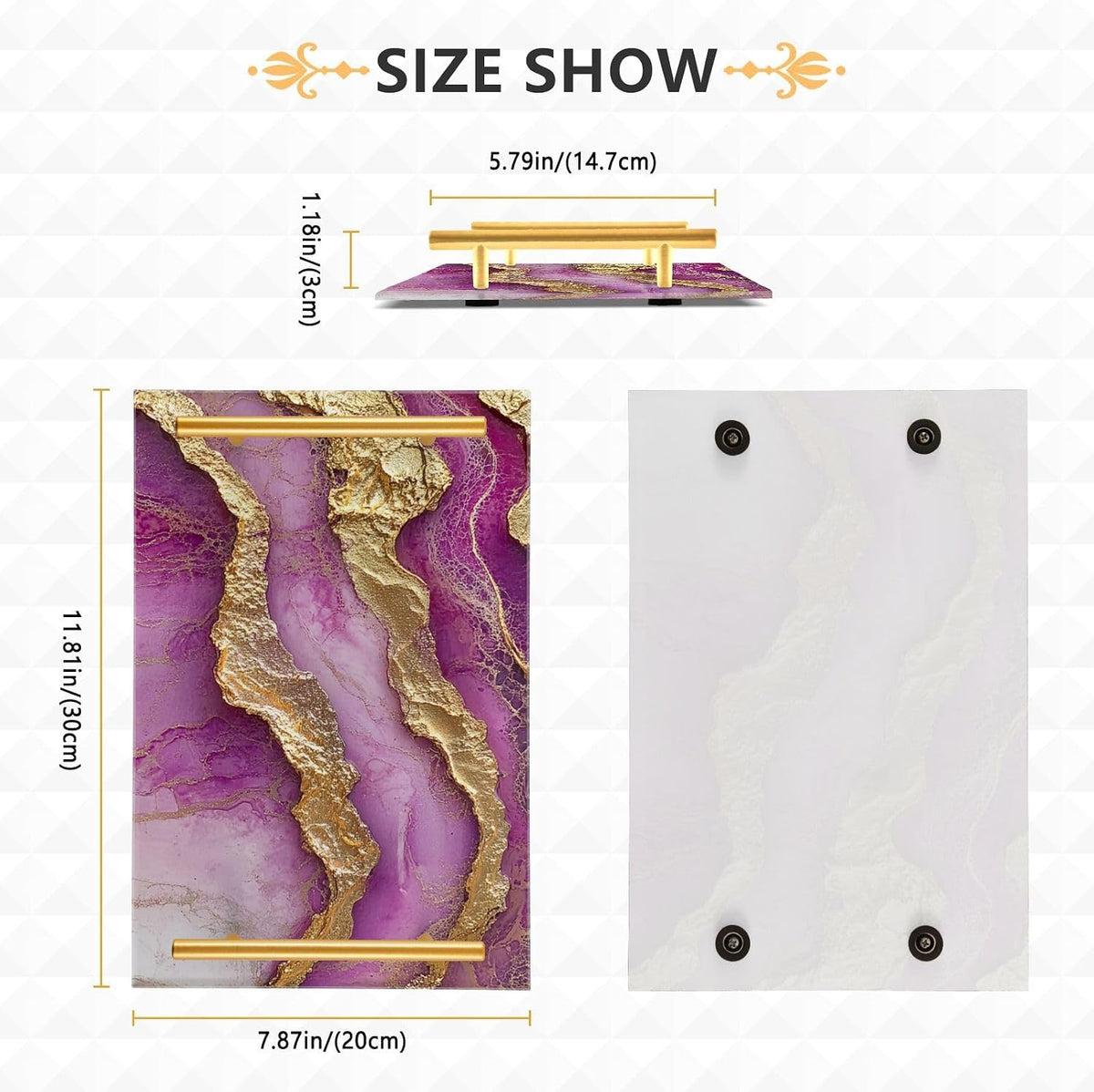 Marble Neutral Hot Pink Decorative Trays with Handles with Handles Trays for Eating On for Jewelry Perfume for Food Service Tabla para desayuno