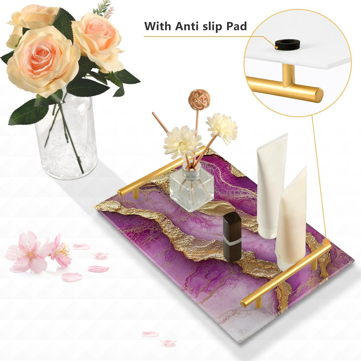 Marble Neutral Hot Pink Decorative Trays with Handles with Handles Trays for Eating On for Jewelry Perfume for Food Service Tabla para desayuno
