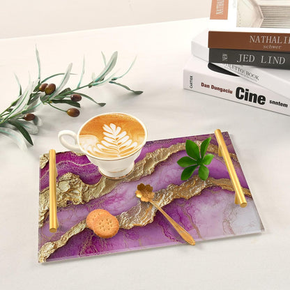Marble Neutral Hot Pink Decorative Trays with Handles with Handles Trays for Eating On for Jewelry Perfume for Food Service Tabla para desayuno