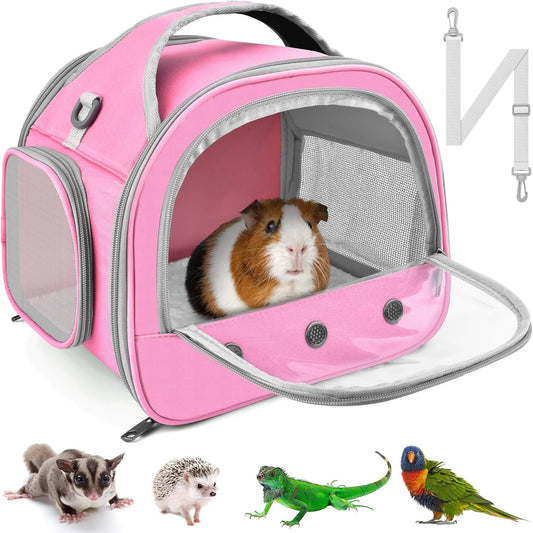 Guinea Pig Carrier Bag, Portable Small Animal Carrier Pouch for Hamster Chinchilla Bunny Hedgehog Lizard Bearded Dragon Bird Outgoing Reptile Travel Carrying Case - Pink
