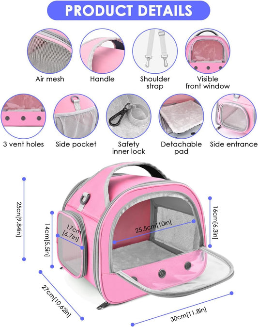 Guinea Pig Carrier Bag, Portable Small Animal Carrier Pouch for Hamster Chinchilla Bunny Hedgehog Lizard Bearded Dragon Bird Outgoing Reptile Travel Carrying Case - Pink