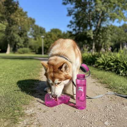 OllyDog OllyBottle Tritan Water Bottle with Detachable Dog Bowl | BPA Free Leakproof | 34oz | Share Water with Your Dog | Hiking Travel Camping (1L, Hot Pink)