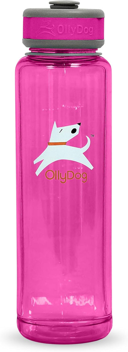 OllyDog OllyBottle Tritan Water Bottle with Detachable Dog Bowl | BPA Free Leakproof | 34oz | Share Water with Your Dog | Hiking Travel Camping (1L, Hot Pink)