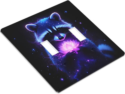 Raccoon Pink Lotus Double Toggle Light Switch Cover Plate Decorative Wall Plates, 2 Gang Switch Plates And Outlet Covers 4.5" X 4.5" For Bedroom Bathroom Kitchen Home Decor
