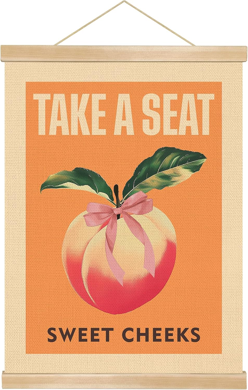 Funny Peach Bathroom Wall Decor-Take A Seat Sweet Cheeks,Peach Wall Art,Lovely Fruit Print Hanging Poster for Bathroom, Toilet,Powder Room Decor 14x18.5inch (BAT03)