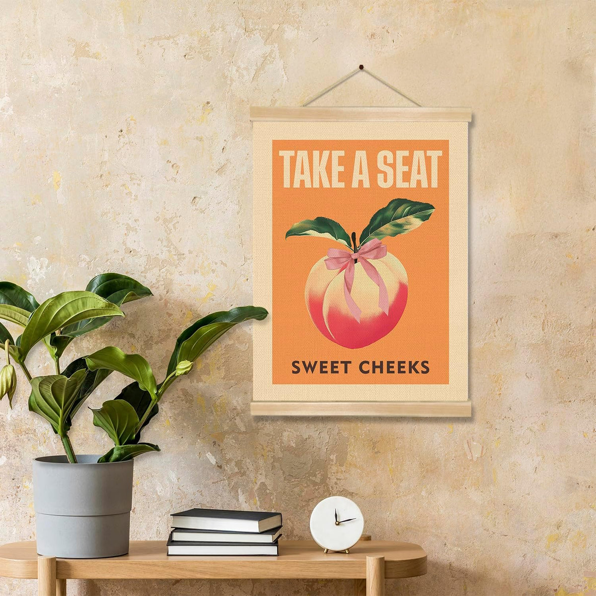 Funny Peach Bathroom Wall Decor-Take A Seat Sweet Cheeks,Peach Wall Art,Lovely Fruit Print Hanging Poster for Bathroom, Toilet,Powder Room Decor 14x18.5inch (BAT03)