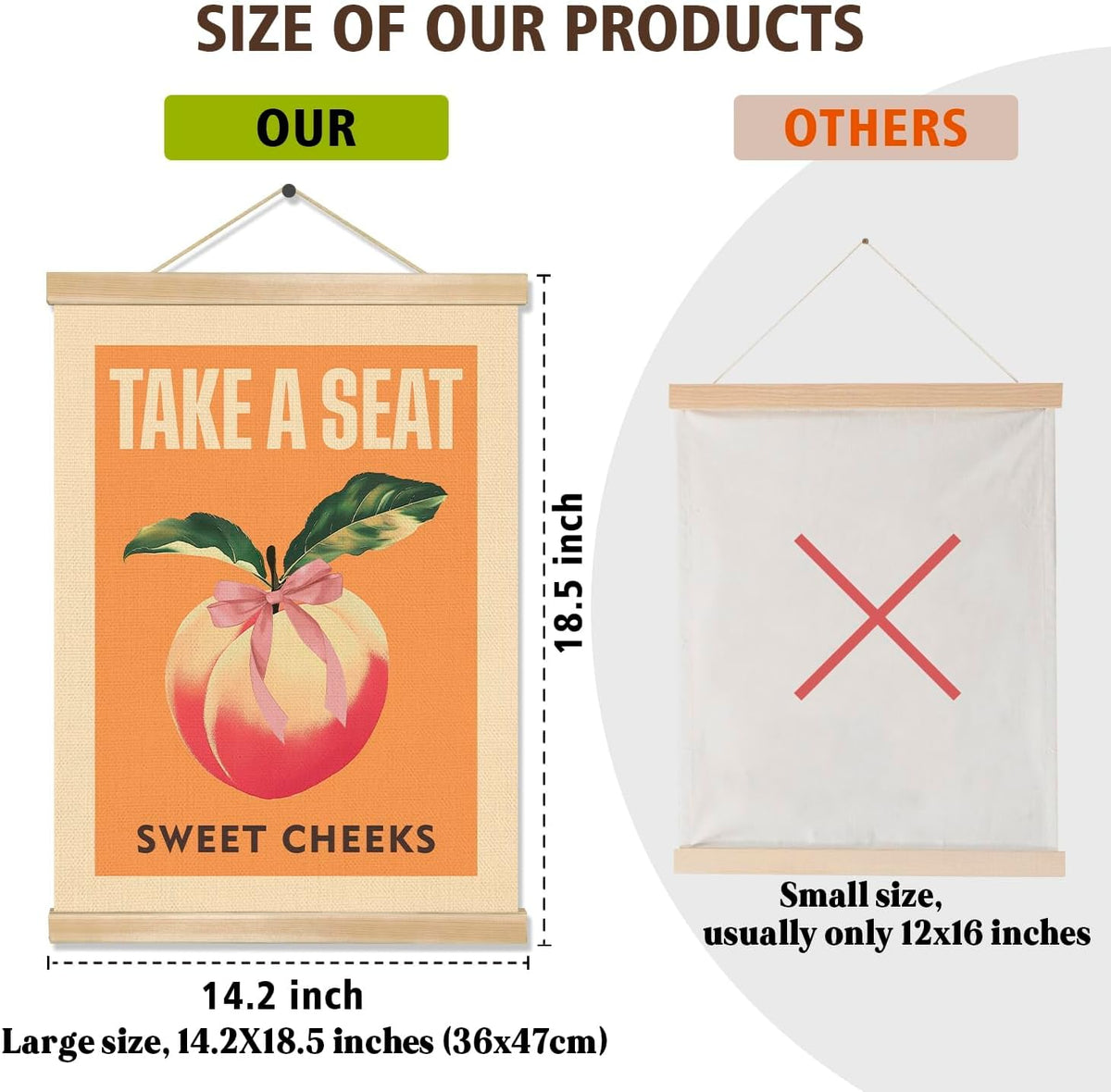 Funny Peach Bathroom Wall Decor-Take A Seat Sweet Cheeks,Peach Wall Art,Lovely Fruit Print Hanging Poster for Bathroom, Toilet,Powder Room Decor 14x18.5inch (BAT03)