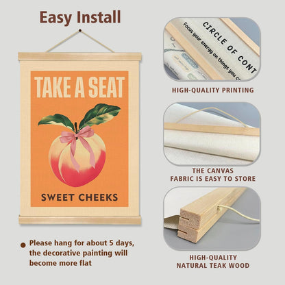 Funny Peach Bathroom Wall Decor-Take A Seat Sweet Cheeks,Peach Wall Art,Lovely Fruit Print Hanging Poster for Bathroom, Toilet,Powder Room Decor 14x18.5inch (BAT03)