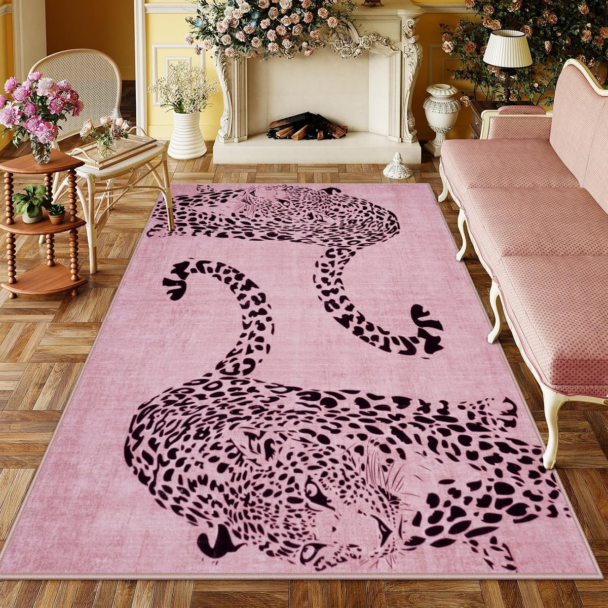 Leopard Print 5x7 Area Rugs for Living Room, Soft Carpet Washable Rugs