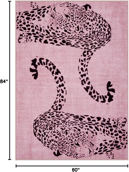 Leopard Print 5x7 Area Rugs for Living Room, Soft Carpet Washable Rugs
