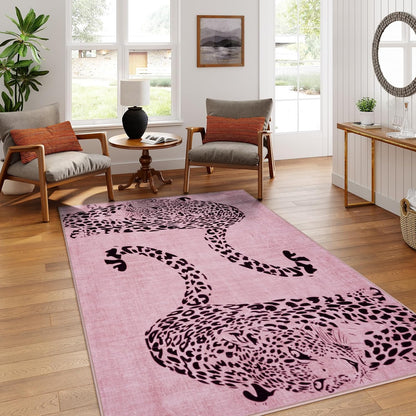 Leopard Print 5x7 Area Rugs for Living Room, Soft Carpet Washable Rugs