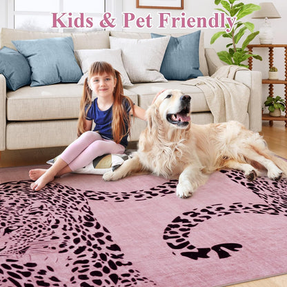 Leopard Print 5x7 Area Rugs for Living Room, Soft Carpet Washable Rugs