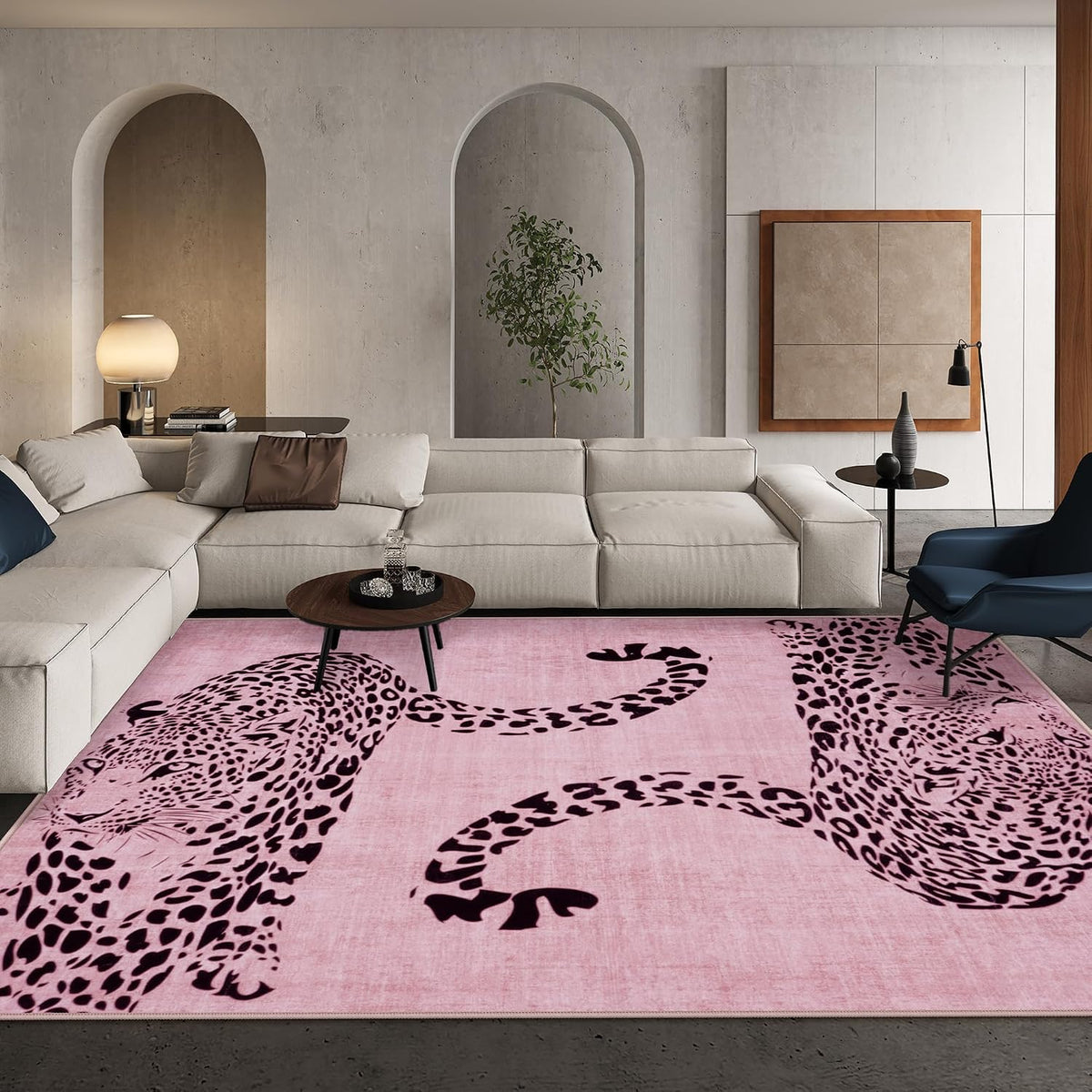 Leopard Print 5x7 Area Rugs for Living Room, Soft Carpet Washable Rugs