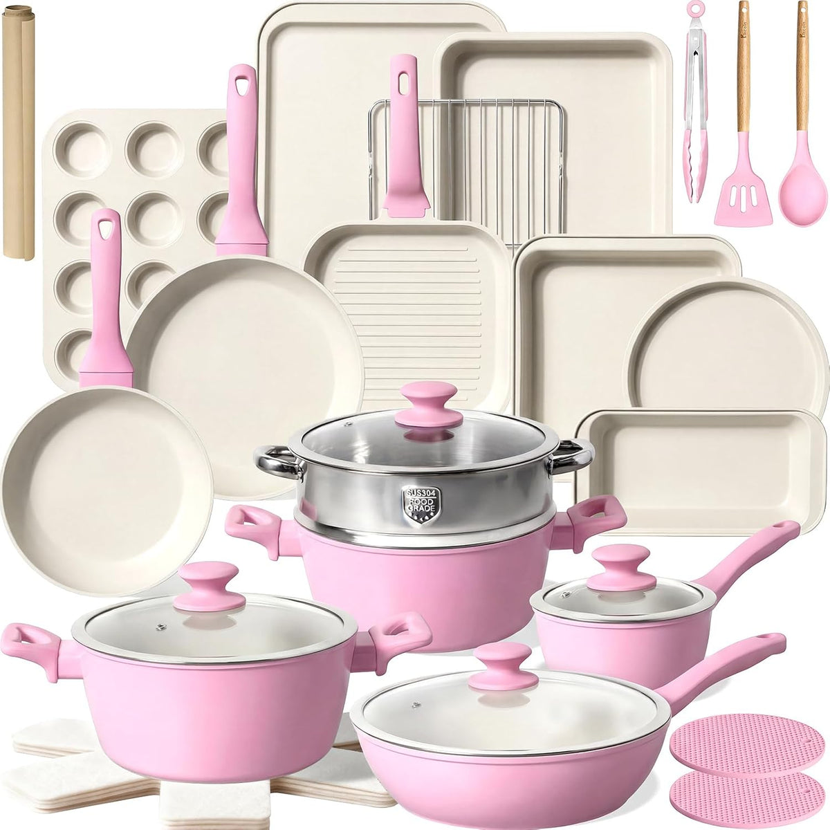31 Piece Pots and Pans Set Non Stick Kitchen Cookware Sets