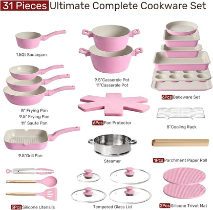 31 Piece Pots and Pans Set Non Stick Kitchen Cookware Sets