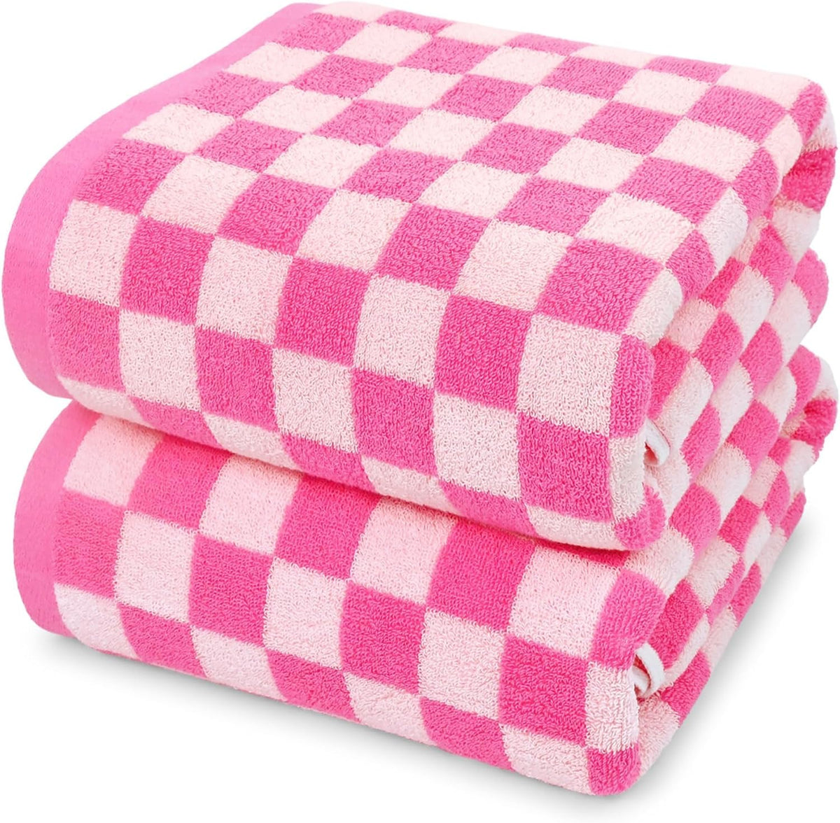 Hot-Pink Checkered Cotton Bath Towels Set of 2