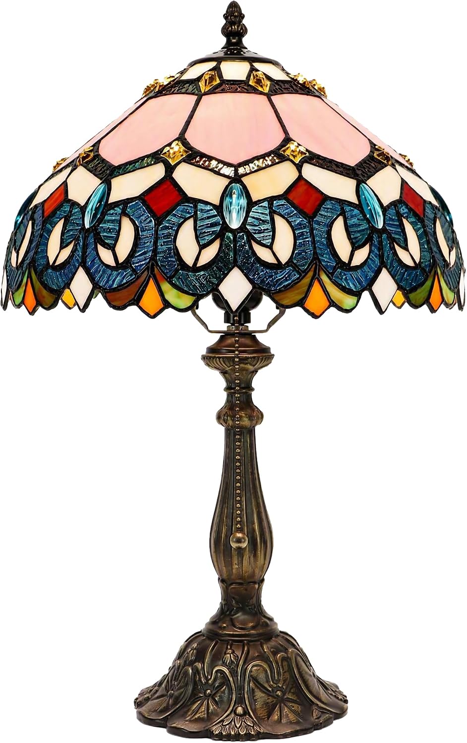 Tiffany Table Lamp Stained Glass Bedside Reading Light W12H19 inch