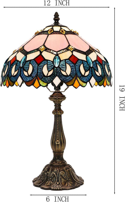 Tiffany Table Lamp Stained Glass Bedside Reading Light W12H19 inch