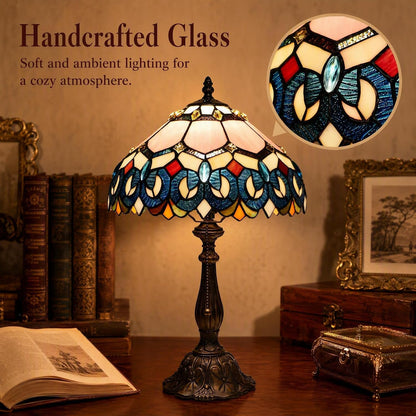 Tiffany Table Lamp Stained Glass Bedside Reading Light W12H19 inch