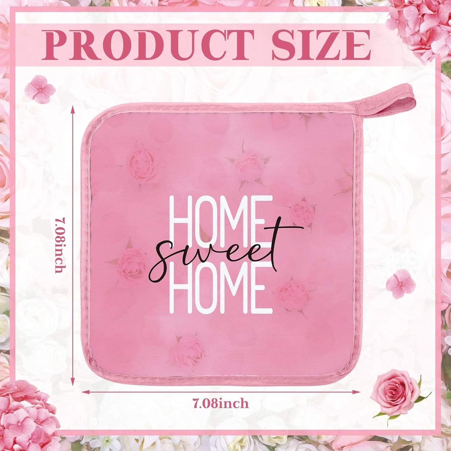 12 Pcs Pot Holders with Pocket Kitchen Hot Potholders Hot Pad Oven Mitts Cookie Bag Oven Gloves for Kitchen Gift Baking Cooking(Pink,Pink Rose)